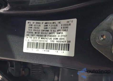 2013 Honda Accord Ex from USA, damaged, VIN 1HGCR2F72DA160742